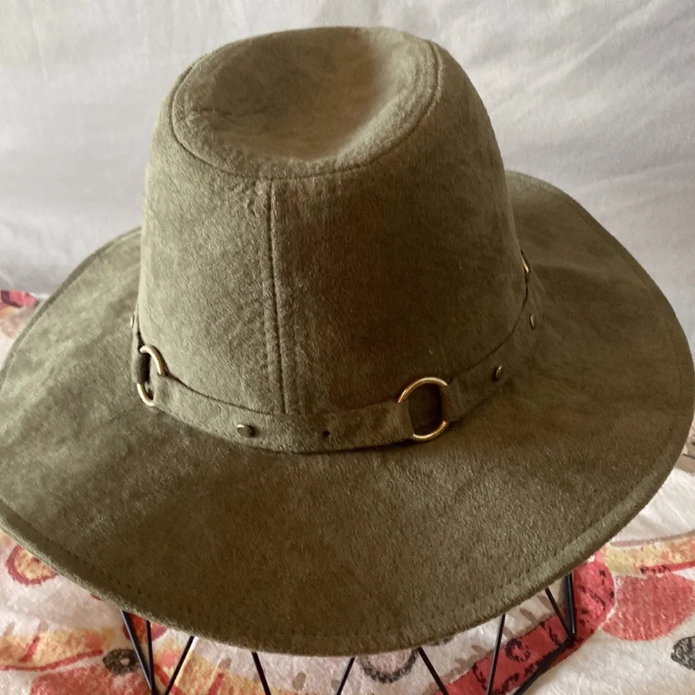 Bohemian Army Green Hat 100% Polyester Gold Hardware